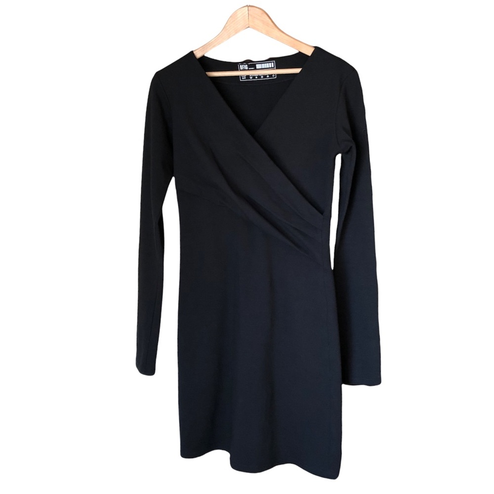 FIG Long Sleeve Faux Wrap Dress in Black Size Small